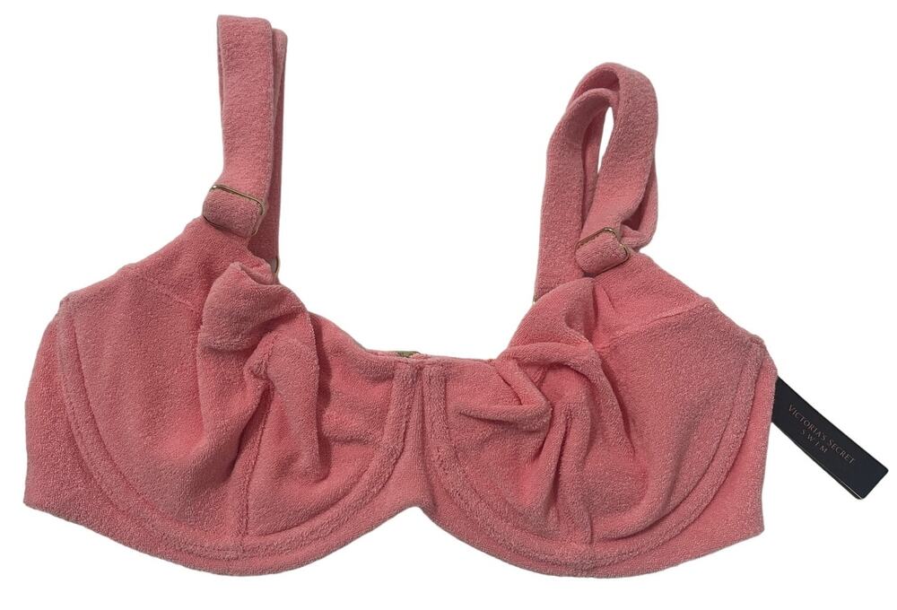 6-69 VICTORIA'S SECRET NWT Terry Cloth Push-Up Bikini Top Pink 32DD